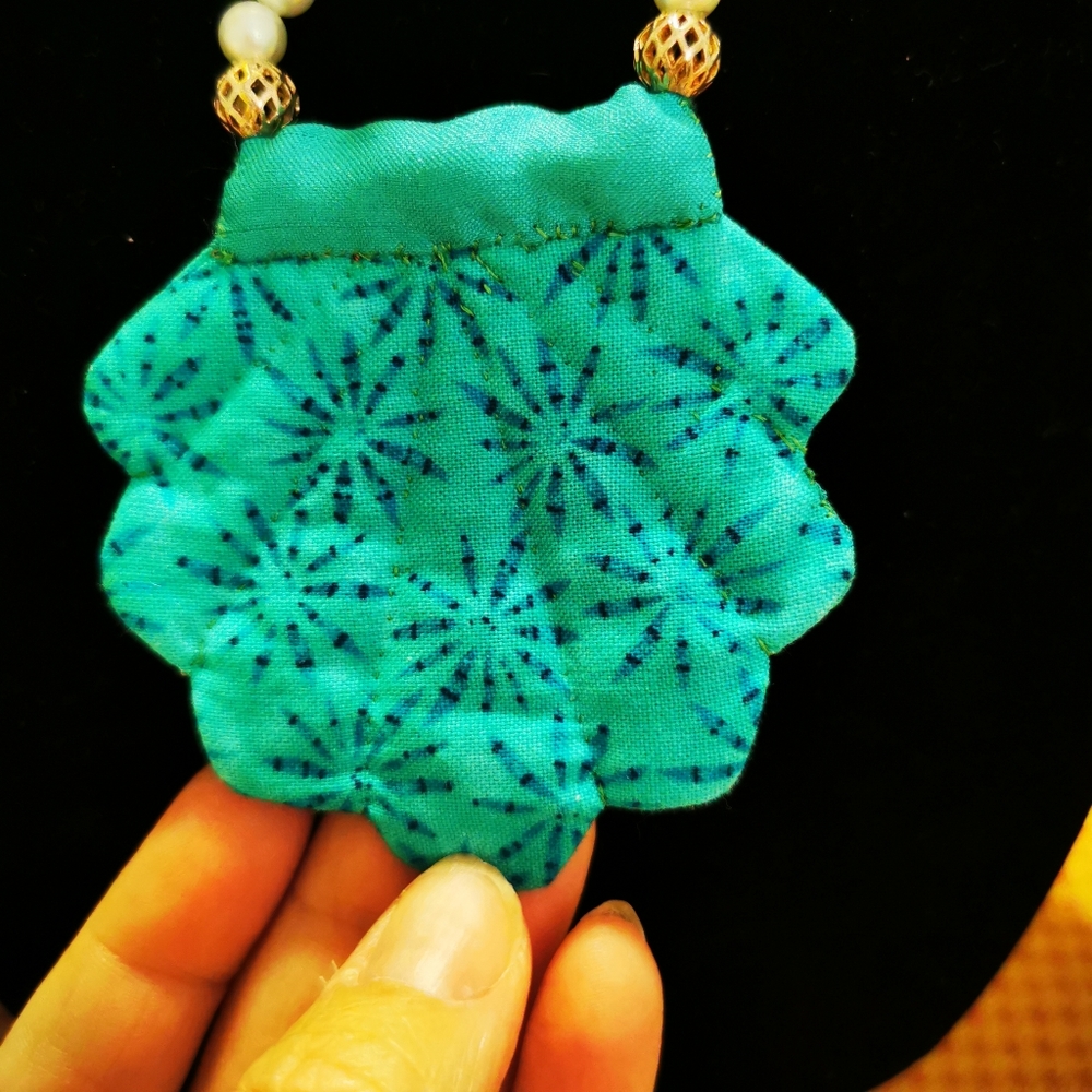 Unique Turquoise Fabric Shell Necklace - Picture 12 of 16